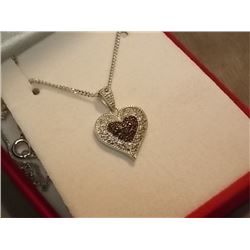 NECKLACE - BLACK DIAMOND SET IN STERLING SILVER HEART DESIGN - RETAIL ESTIMATE $250