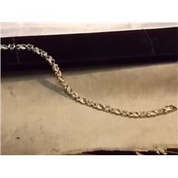 BRACELT - 12 OVAL FACETTED WHITE TOPAZ & DIAMOND IN STERLING SILVER SETTING - BOX CLASP - ESTIMATED 