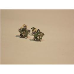 EARRINGS - NEW GENUINE EMERALDS & DIAMONDS SET IN STERLING SILVER FLOWER DESIGN - INCLUDES CERTIFICA