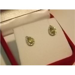 EARRINGS- NEW - PERIDOT & GENUINE DIAMONDS IN STERLING SILVER SETTING - INCLUDES CERTIFIACTE $250 - 