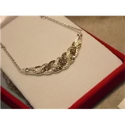 NECKLACE - 10 GENUINE BLACK DIAMONDS IN TWISTED STERLING SILVER SETTING - ON STERLING SILVER CHAIN -