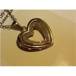 NECKLACE - 24 GENUINE DIAMONDS SET IN STERLING SILVER HEART DESIGN SETTING WITH GOLD OVERLAY - ON ST