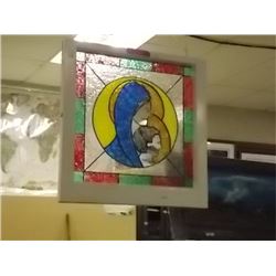 FRAMED STAINED LEADED GLASS WINDOW - 24" X 24"