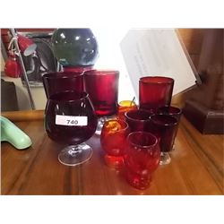 ASSORTED CRANBERRY GLASS GLASSES - 10PC TTL