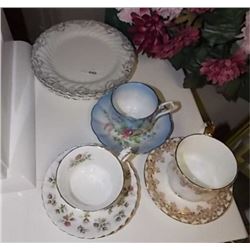 ROYAL ALBERT TEA CUPS AND SAUCERS + 4 CHINA PLATES