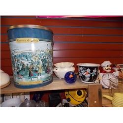 LARGE TIN & PLANT POTS AND GLASS WATER BALL