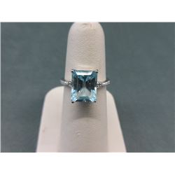 4.02 CT Emerald Cut Blue Topaz & Diamond Ring