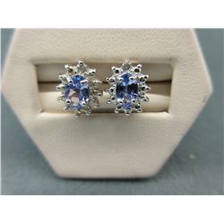 New 0.85 CT Oval Tanzanite & Diamond Stud Earrings