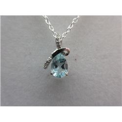 Pear Cut Blue Topaz & Diamond Necklace