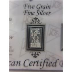 6 x .999 Fine Silver Bullion Bars - 5 grains each