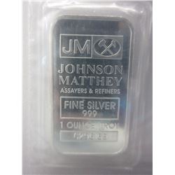 .999 Fine Silver Johnson Matthey Bar - 1 oz.