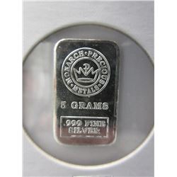 .999 Fine Silver Monarch Mint Bar - 5 Grams