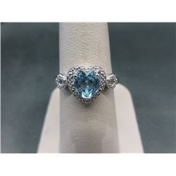 1.44 CT Heart Cut Blue Topaz & Diamond Ring