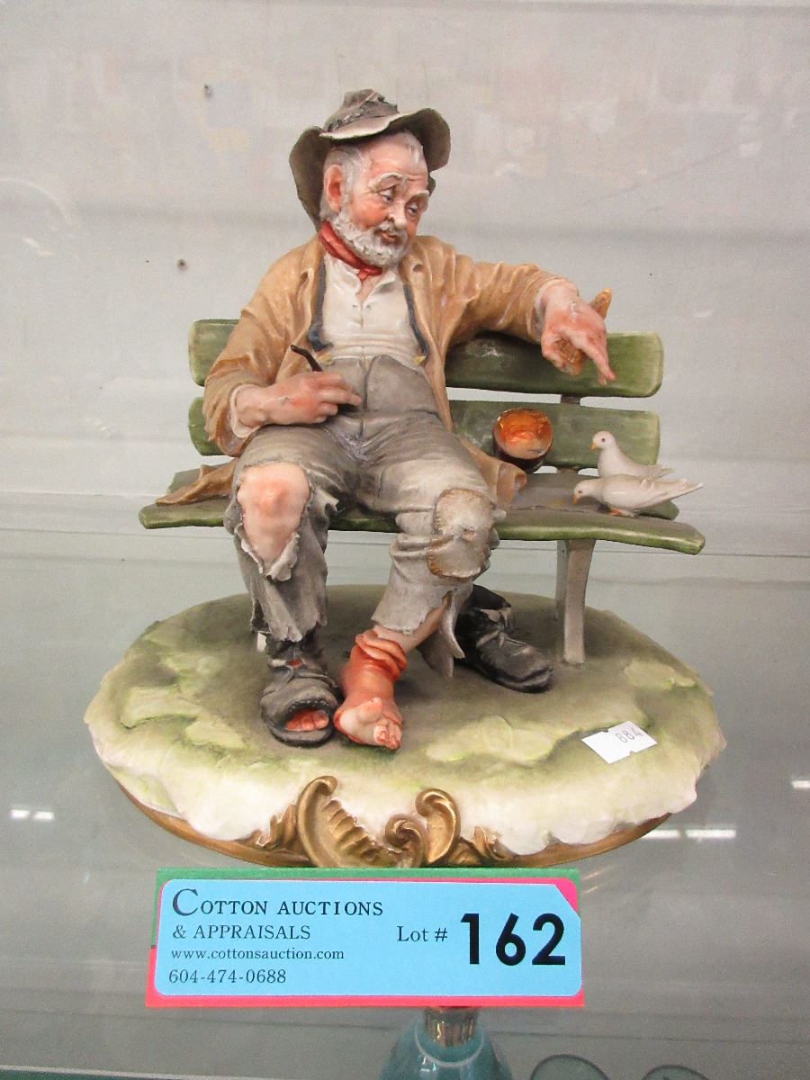 B Merli Capodimonte Figurine Tramp On A Bench