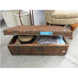 Vintage wicker suitcase & contents