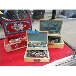 3 Jewelry boxes & contents - some vintage