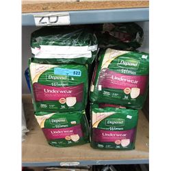 19 Packs of women's Depends & Tena underwear