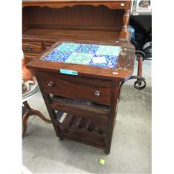 Tile top mahogany wine cart