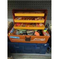 Metal box & tackle box with contents - used