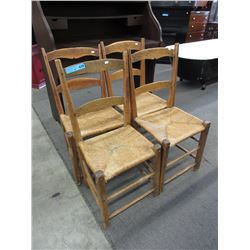 Set of 4 Handmade Antique Rush Seat Chairs