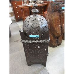 Large pierced metal patio lantern - used