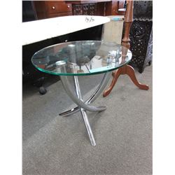 Modern glass top end table - used