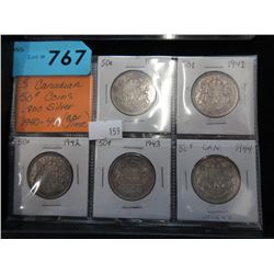 5 Canadian .50 Cent Wartime coins