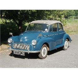 A Morris Minor 1000 Two Door Convertible, 1963, registration number 533 FLR, blue, MOT'd, V5 docu...