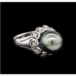 1.33ctw Pearl and Diamond Ring - 14KT White Gold