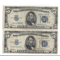 1934 $5 Silver Certificate Currency Lot of 2