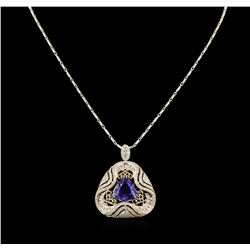 8.09ct Tanzanite and Diamond Pendant With Chain - 14KT Yellow Gold