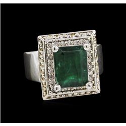 14KT White Gold 3.83ct Emerald and Diamond Ring
