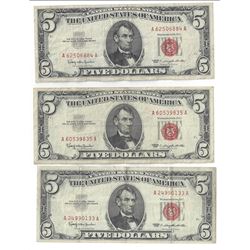 1963 $5 Red Seal Bill Lot of 3