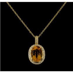 5.45ct Citrine and Diamond Pendant With Chain - 14KT Yellow Gold