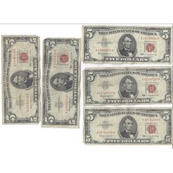 1963 $5 Red Seal Bill Lot of 5