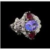 Image 1 : 2.65ct Tanzanite, Tourmaline and Diamond Ring - 14KT White Gold