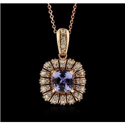 14KT Rose Gold 1.76ct Tanzanite and Diamond Pendant With Chain