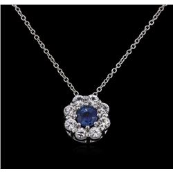 1.20ctw Blue and White Sapphire Pendant With Chain - 14KT White Gold