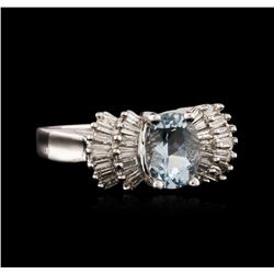 14KT White Gold 1.17ct Aquamarine and Diamond Ring