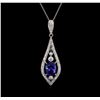 Image 1 : 4.00ct Tanzanite and Diamond Pendant With Chain - 18KT White Gold