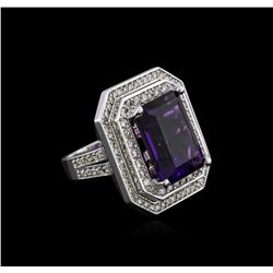14KT White Gold 11.14ct Amethyst and Diamond Ring