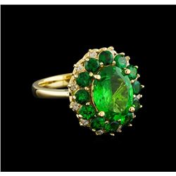 4.61ctw Tsavorite and Diamond Ring - 14KT Yellow Gold