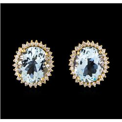 8.80ctw Aquamarine and Diamond Earrings - 14KT Yellow Gold