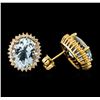 Image 2 : 8.80ctw Aquamarine and Diamond Earrings - 14KT Yellow Gold