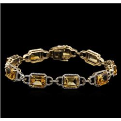 16.82ctw Citrine and Diamond Bracelet - 14KT Yellow Gold