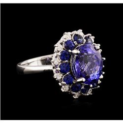 14KT White Gold 3.54ct Tanzanite, Sapphire and Diamond Ring