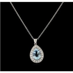 3.7ct Aquamarine and Diamond Pendant With Chain - 14KT White Gold