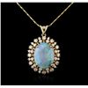 Image 1 : 14KT Yellow Gold 5.88ct Opal and Diamond Pendant With Chain