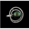 Image 1 : Pearl and Diamond Ring - 14KT White Gold