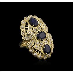 14KT Yellow Gold 5.01ctw Sapphire and Diamond Ring